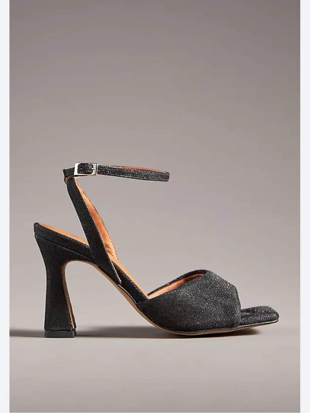 Anthropologie Maeve Puffy Square Toe Sparkly Ankle Strap Heeled Sandal 38